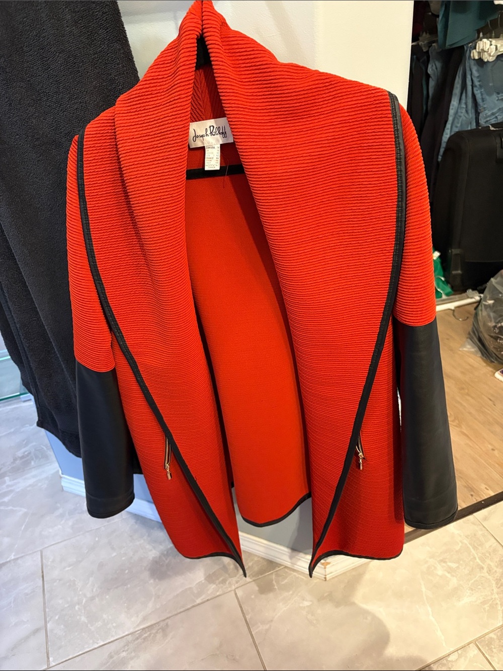 Joseph Ribkoff Red and Black Draped Knit Coatigan